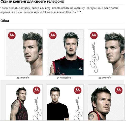Контент, который можно скачать с beckham.mototime.ru - скриншот