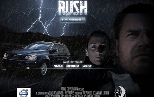 Сайт интерактивной драмы "Rush" от Volvo, главная страница 