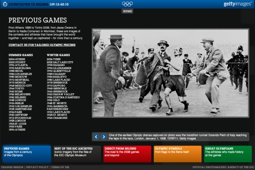 Скриншот с сайта Getty Images, посвященного 112-летней истории олимпийских игр