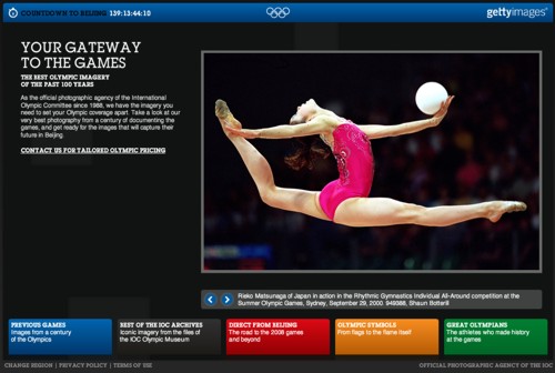 Скриншот с сайта Getty Images, посвященного 112-летней истории олимпийских игр