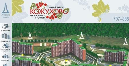 Скриншот веб-сайта микрорайона "Кожухово" для агентства недвижимости "Артурс Риэлти" от First Field Studio