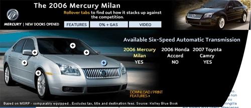   Mercury Milan -    -     Honda  Toyota