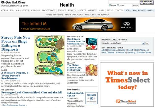 Баннер Infinity на сайте NYT