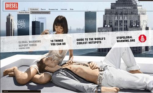 Заставка сайта Diesel Global warming