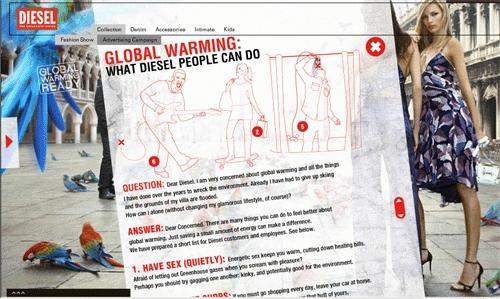 Заставка сайта Diesel Global warming - советы по выживанию