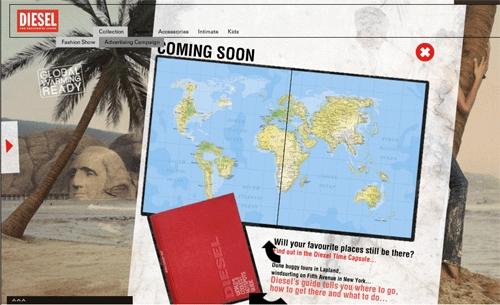 Заставка сайта Diesel Global warming - карта затопленных городов