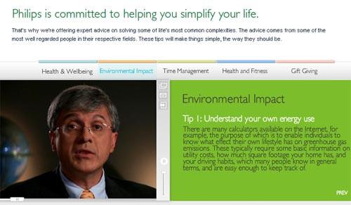 Сайт Philips, раздел о том, как экономить энергию, советы эксперты