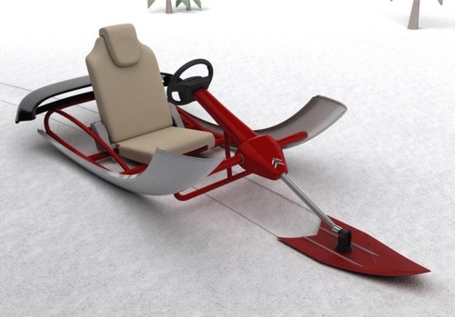 Детские санки от Огняна Божилова, собранные из заднего сиденья модели Picasso, руля от Citroen-C3, стоек от C3 Pluriel и спойлера от купе C4