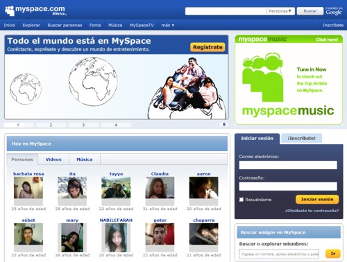 Скриншот с сайта MySpace
