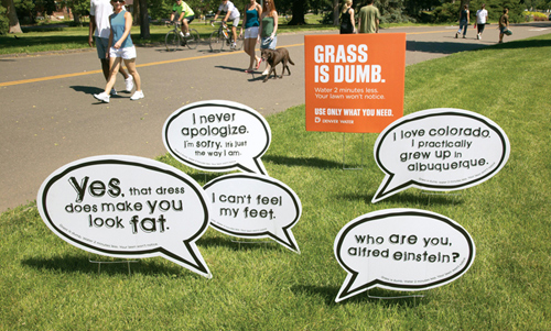 Трава, тупая, Denver Water, денверская городская водоснабжающая компания, полив, газон, лето, агентство Sukle Advertising + Design