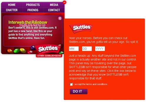 Сайт Skittles.com - вход на сайт в стиле Twitter