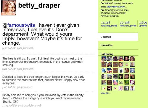 Микроблог Бетти Дрейпер в Twitter, скриншот