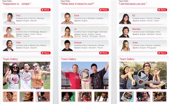 Сайт "Экспедиция 206" от Coca-Cola, представление кандидатов на роль послов бренда