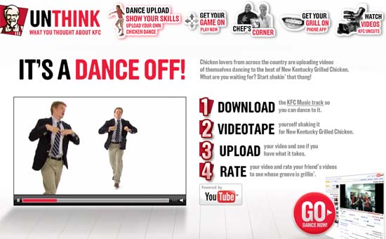 Сайт видеоконкурса KFC на MySpace - танцевальный конкурс