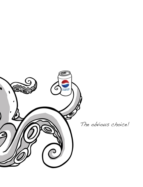Принт рекламы Pepsi - Осьминогом Паулем с банкой Pepsi