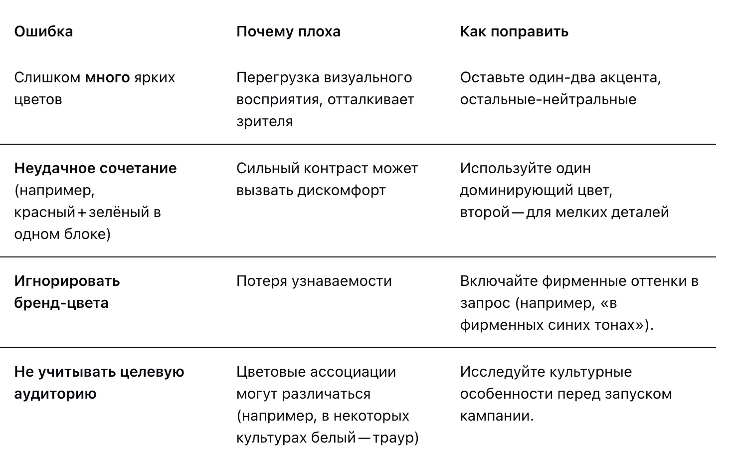 Типичные ошибки в подборе цвета с использованием ИИ