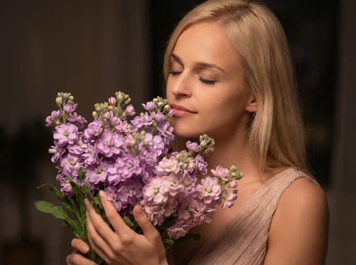 Реалистичное фото с букетом маттиолы