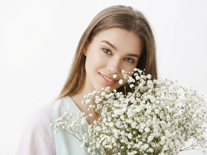 Фотосессия с монобукетом гипсофилы