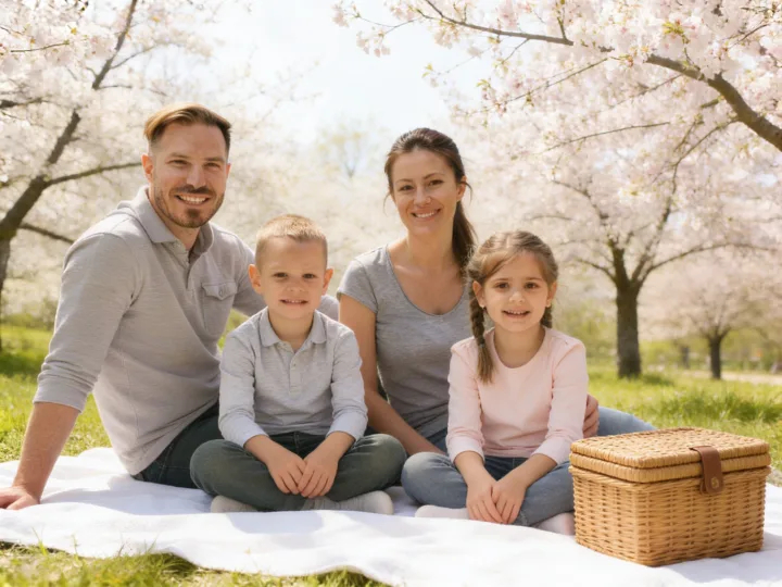 Семейное весеннее фото в парке с детьми