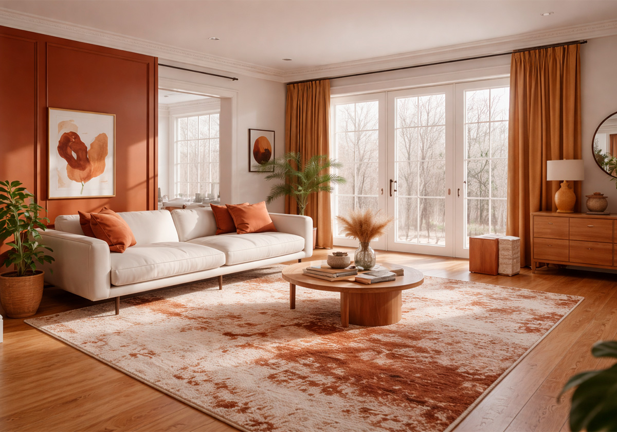 Оформление гостиной в цвете Терракота