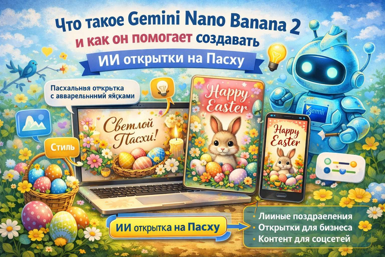 Что такое Gemini Nano Banana 2 и как он помогает создавать ИИ открытки на Пасху