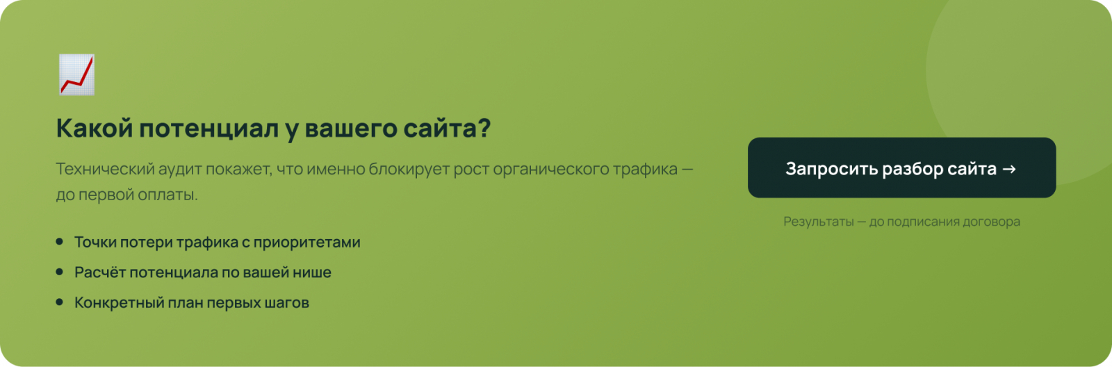 Заказать SEO продвижение сайта — аудит сайта до первой оплаты реальная картина позиции трафик заявки Clover-IT