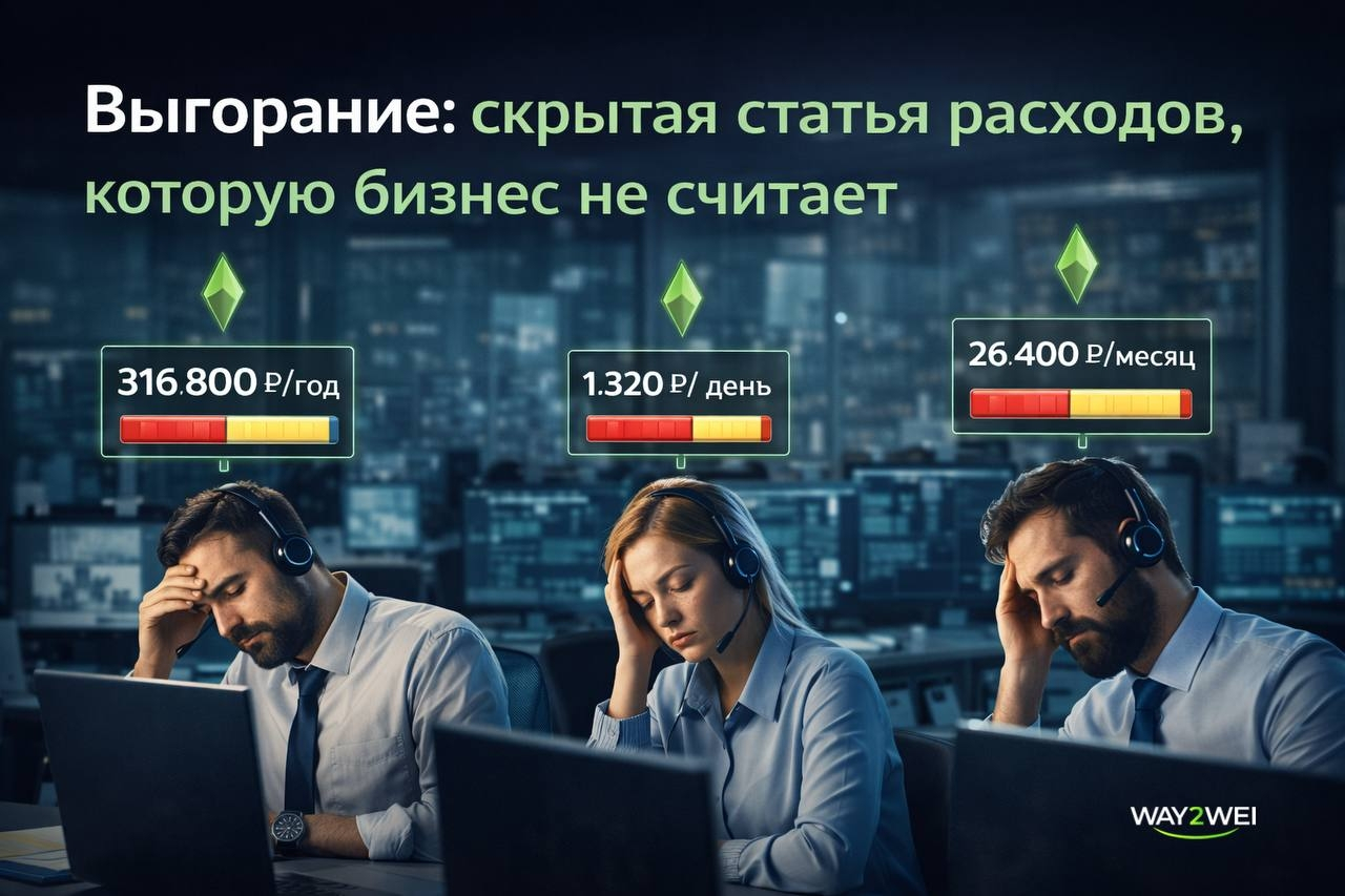 Уставшие сотрудники компаний с показателями финансовых потерь для бизнеса от выгорания