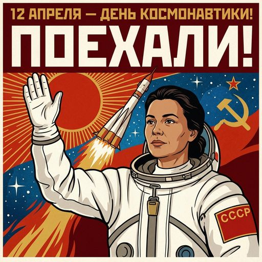 Сделать открытку на 12 апреля в стиле СССР