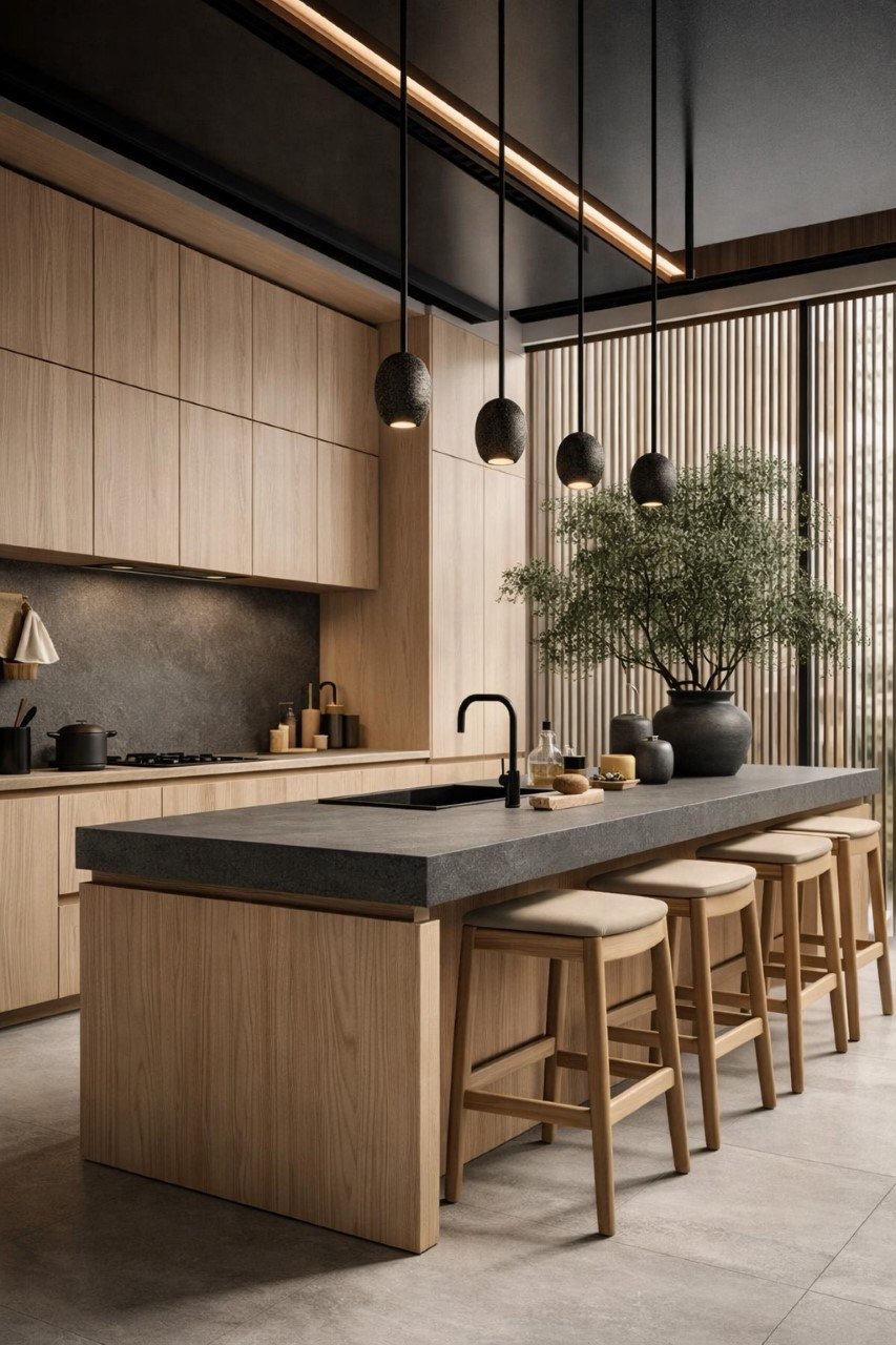 Пример оформления кухни в стиле ваби-саби