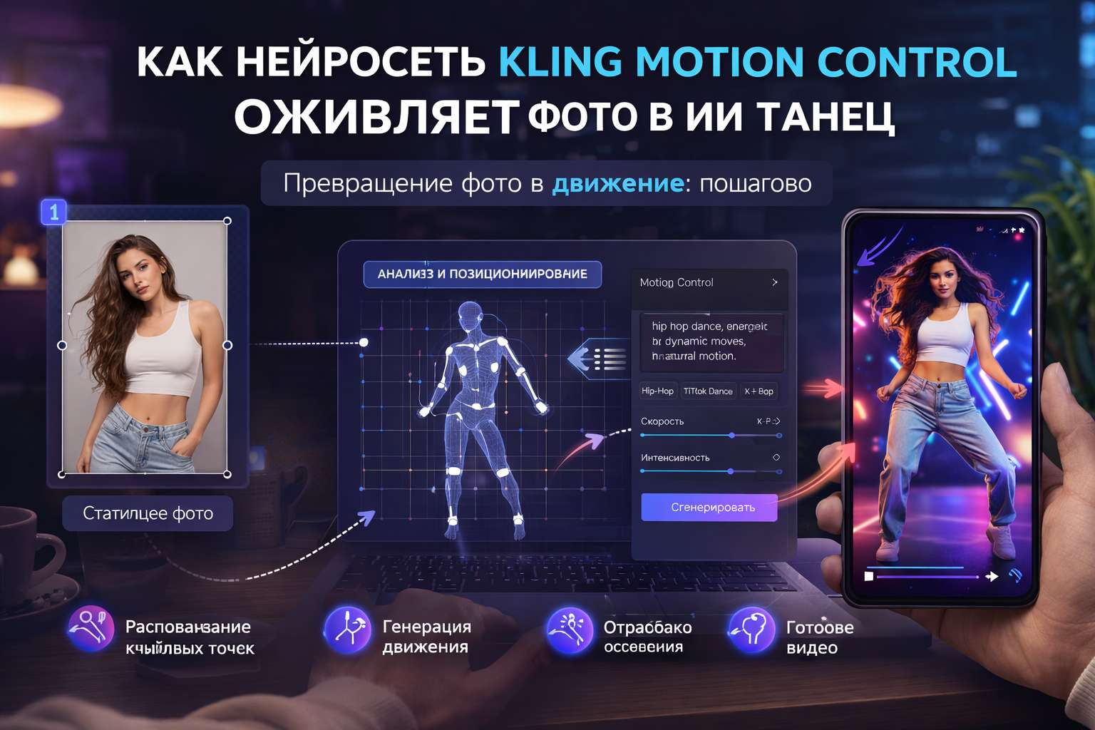 Как нейросеть Kling Motion Control оживляет фото в ии танец