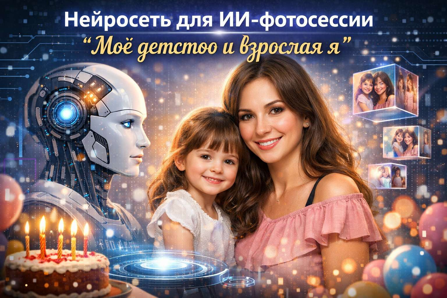 Нейросеть для ИИ-фотосессии на день рождения Моё детство и взрослая я