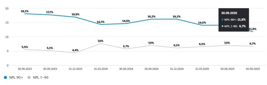 Рис. 1. На графике представлены данные на конец III квартала 2025 года. По вновь выданным займам в последнем квартале прошлого года просроченная задолженность еще не вызрела.