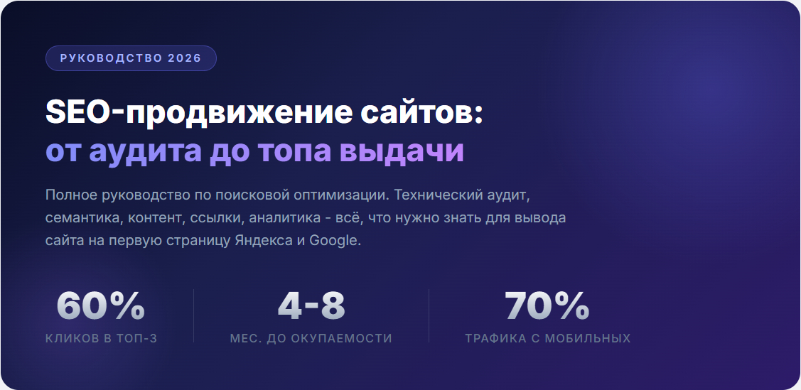 SEO-продвижение сайтов в 2026 году - полное руководство по оптимизации и выводу в топ