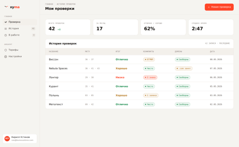 Личный кабинет с историей отчетов
