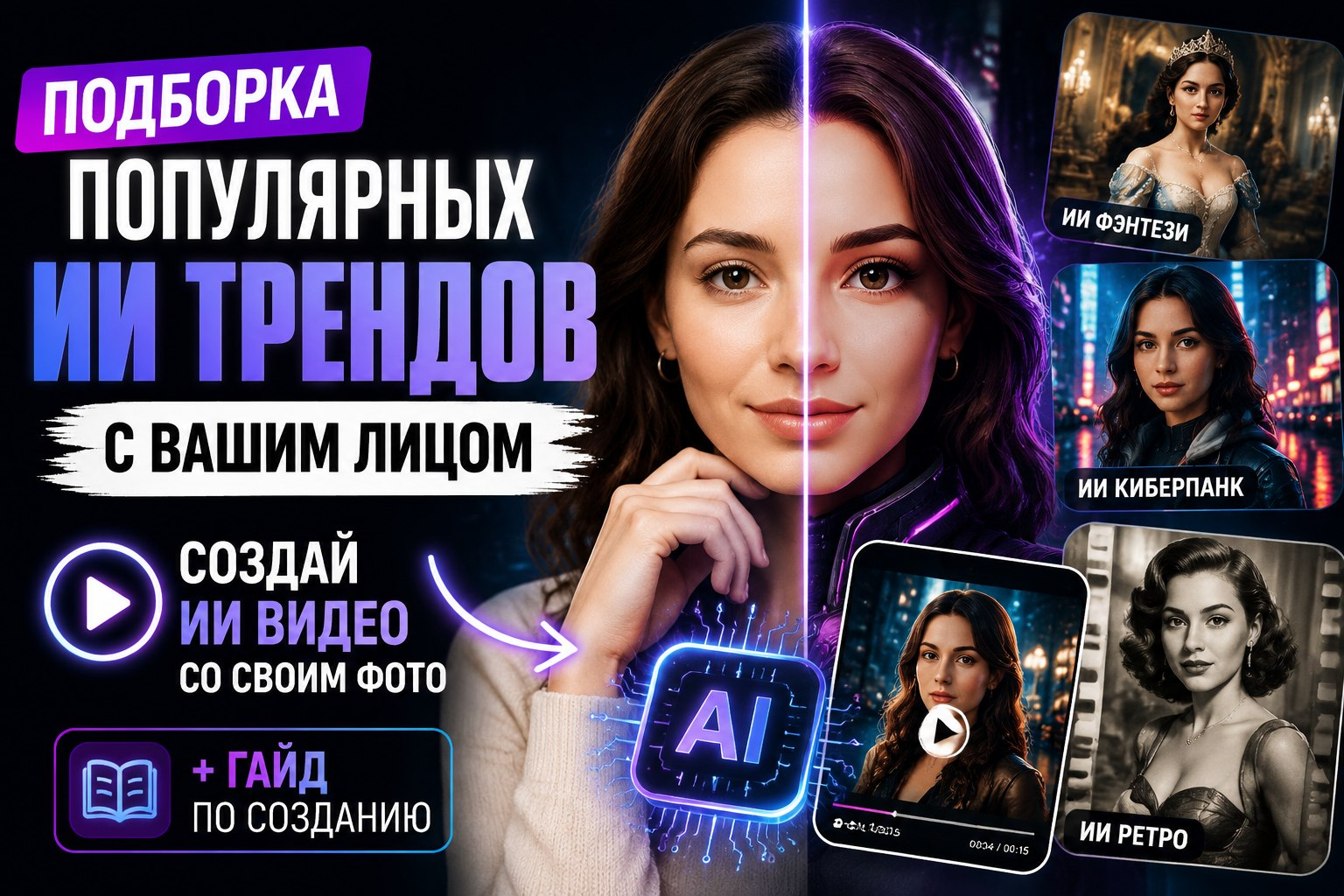 Подборка популярный ИИ трендов с вашим лицом: создай ИИ видео со своим фото + гайд по созданию