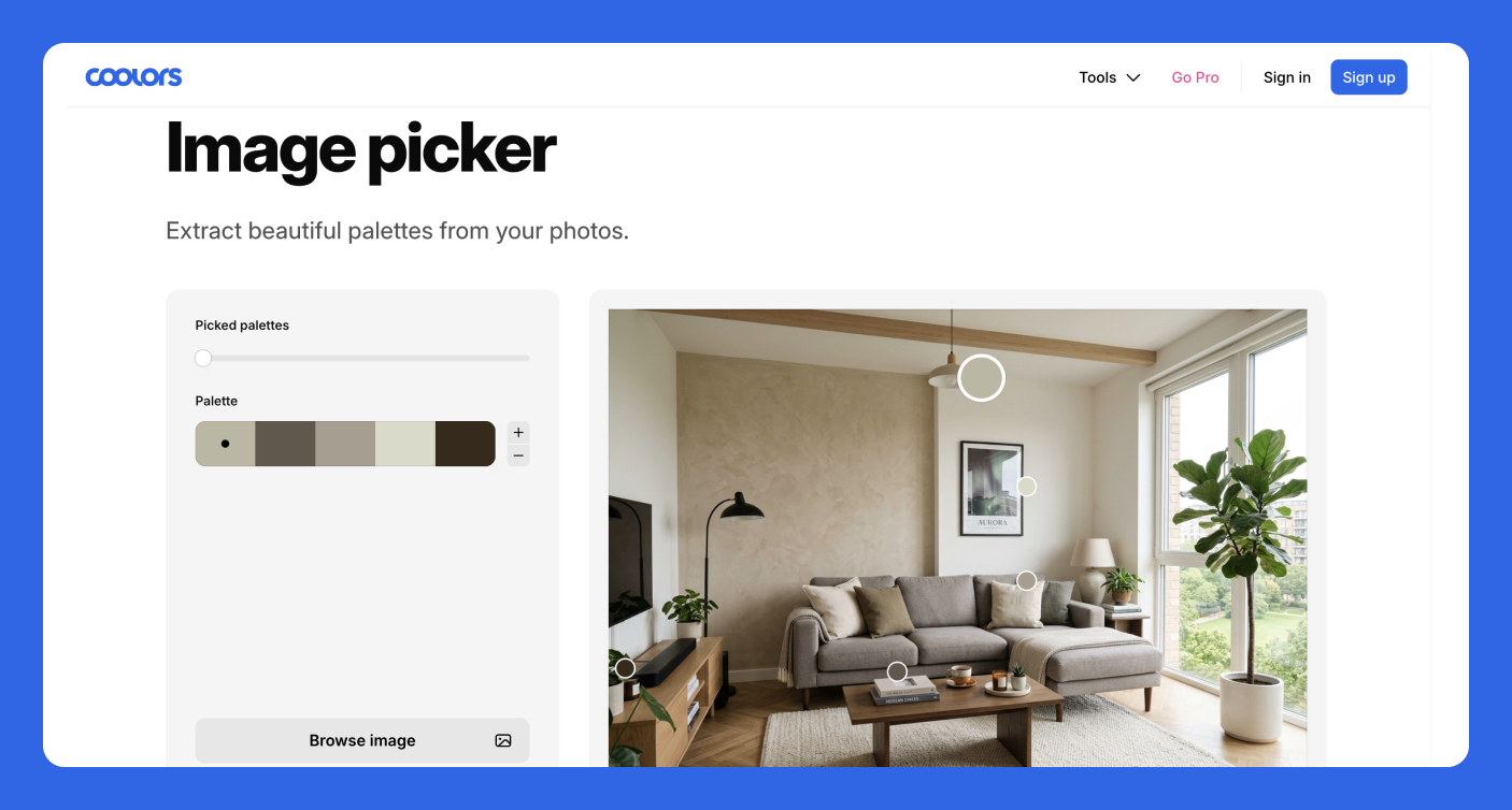 Coolors Image Picker — генератор цветовых палитр по фото