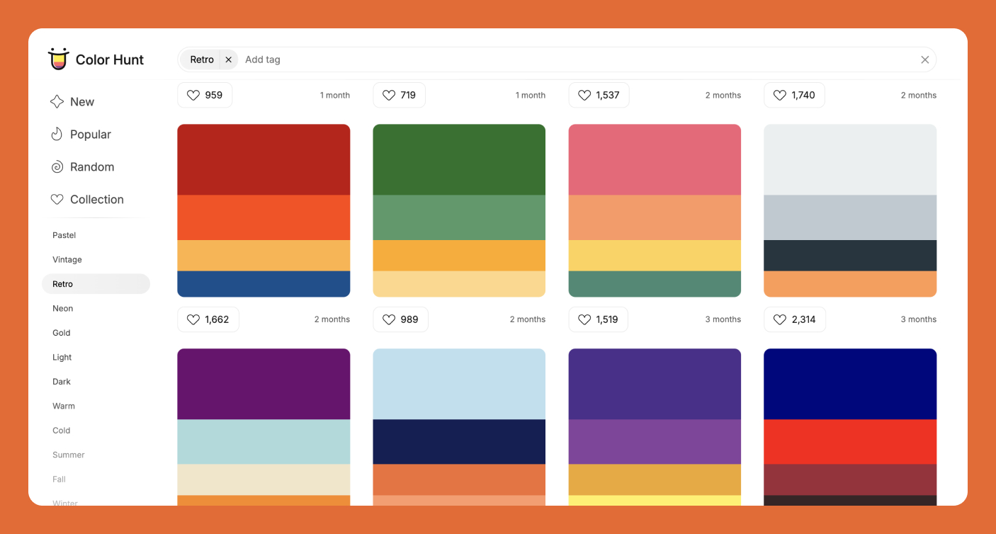 Color Hunt — коллекция цветовых палитр для дизайнеров и креаторов