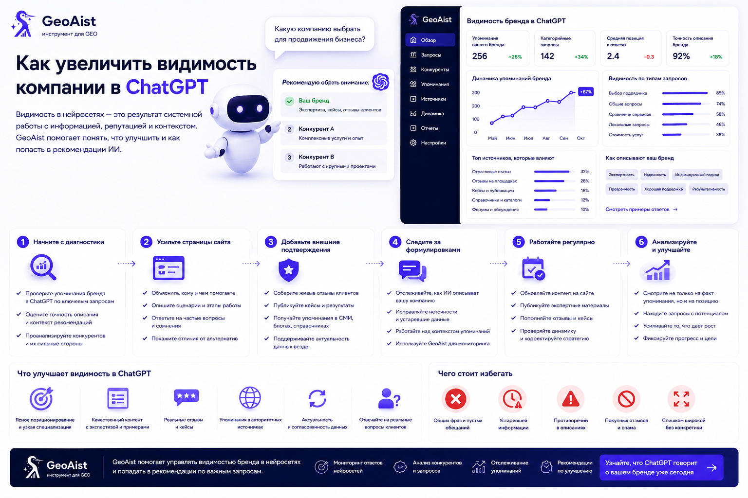GeoAist — платформа инструментов для комплексного продвижения в ответах ИИ/нейросетей на автопилоте, GEO/AEO-оптимизации и мониторинга присутствия бренда в поиске и нейросетях
