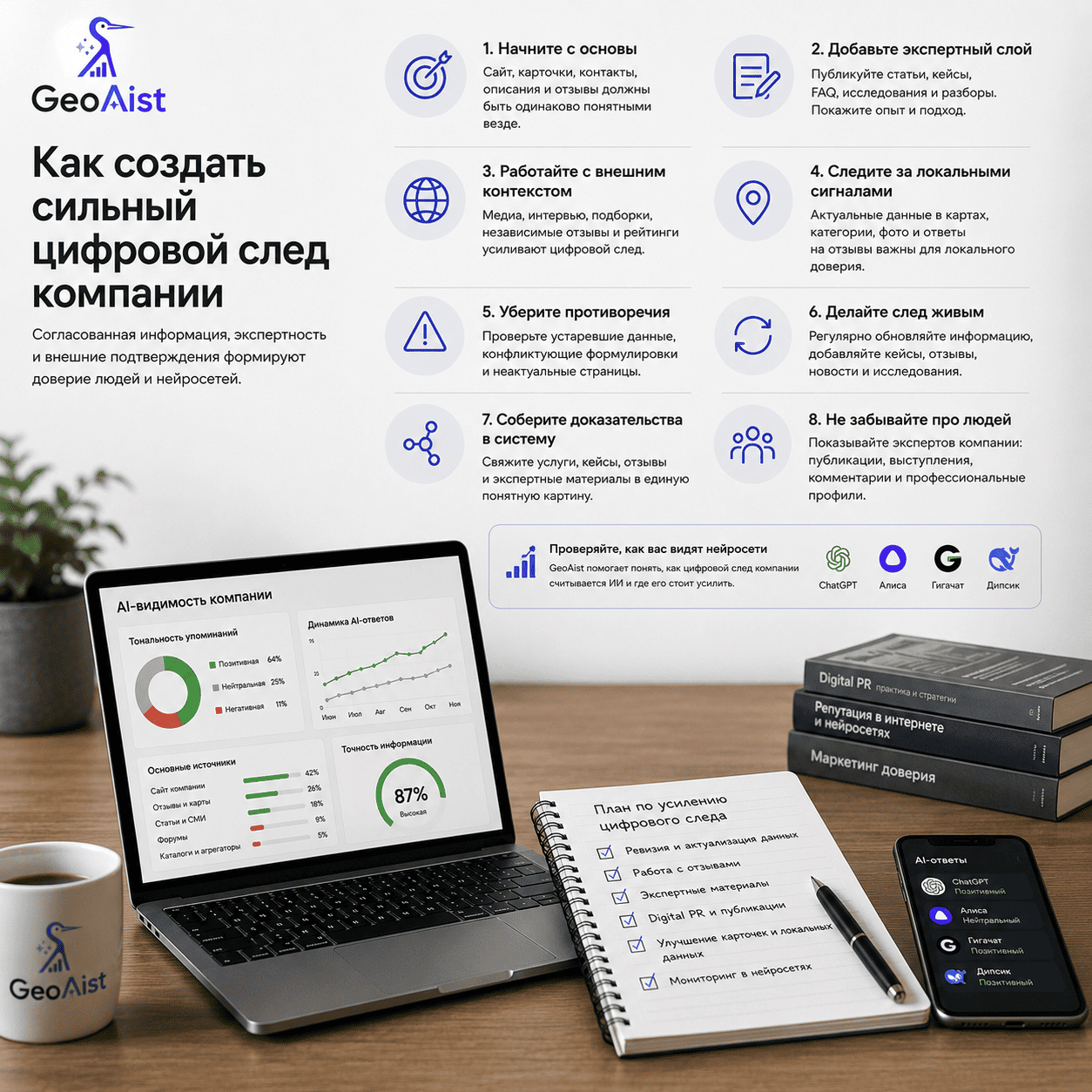 GeoAist — платформа инструментов для комплексного продвижения в ответах ИИ/нейросетей на автопилоте, GEO/AEO-оптимизации и мониторинга присутствия бренда в поиске и нейросетях