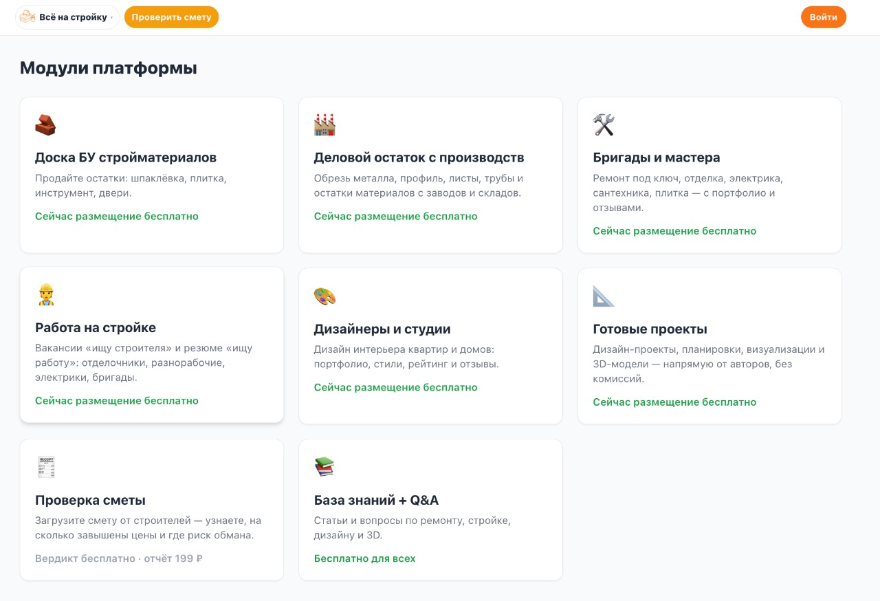 Все модули платформы VseNaStroiku