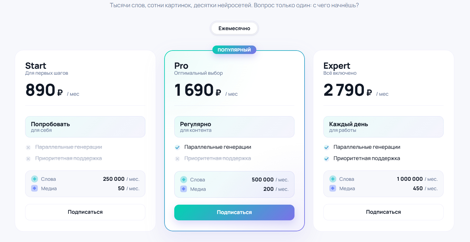 Тарифные планы Нейросферы