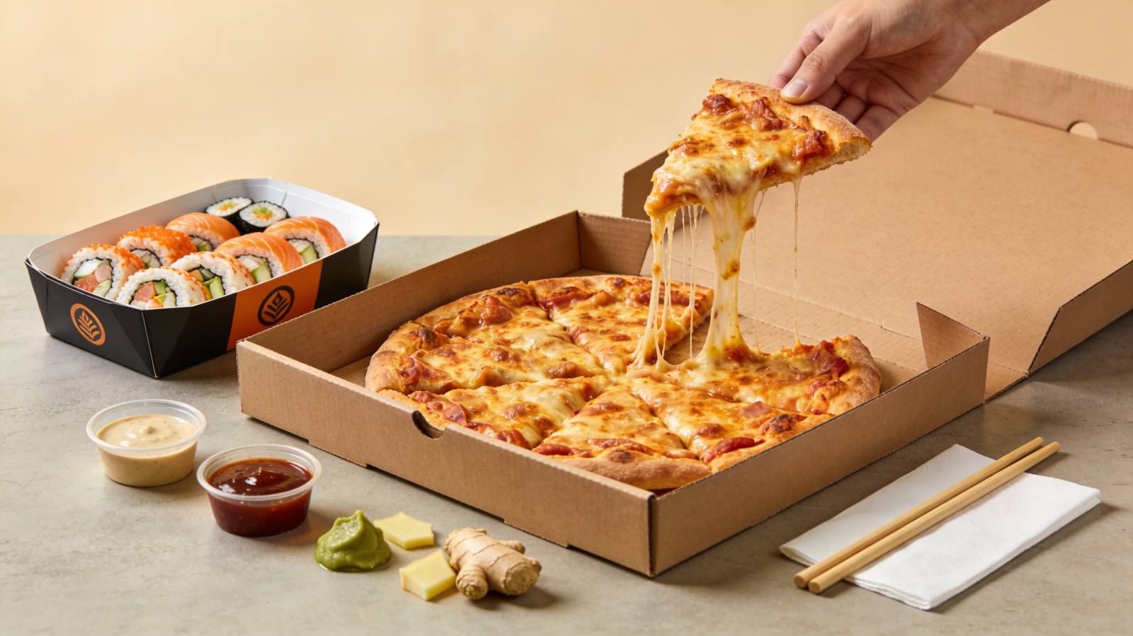 Роллы и пицца