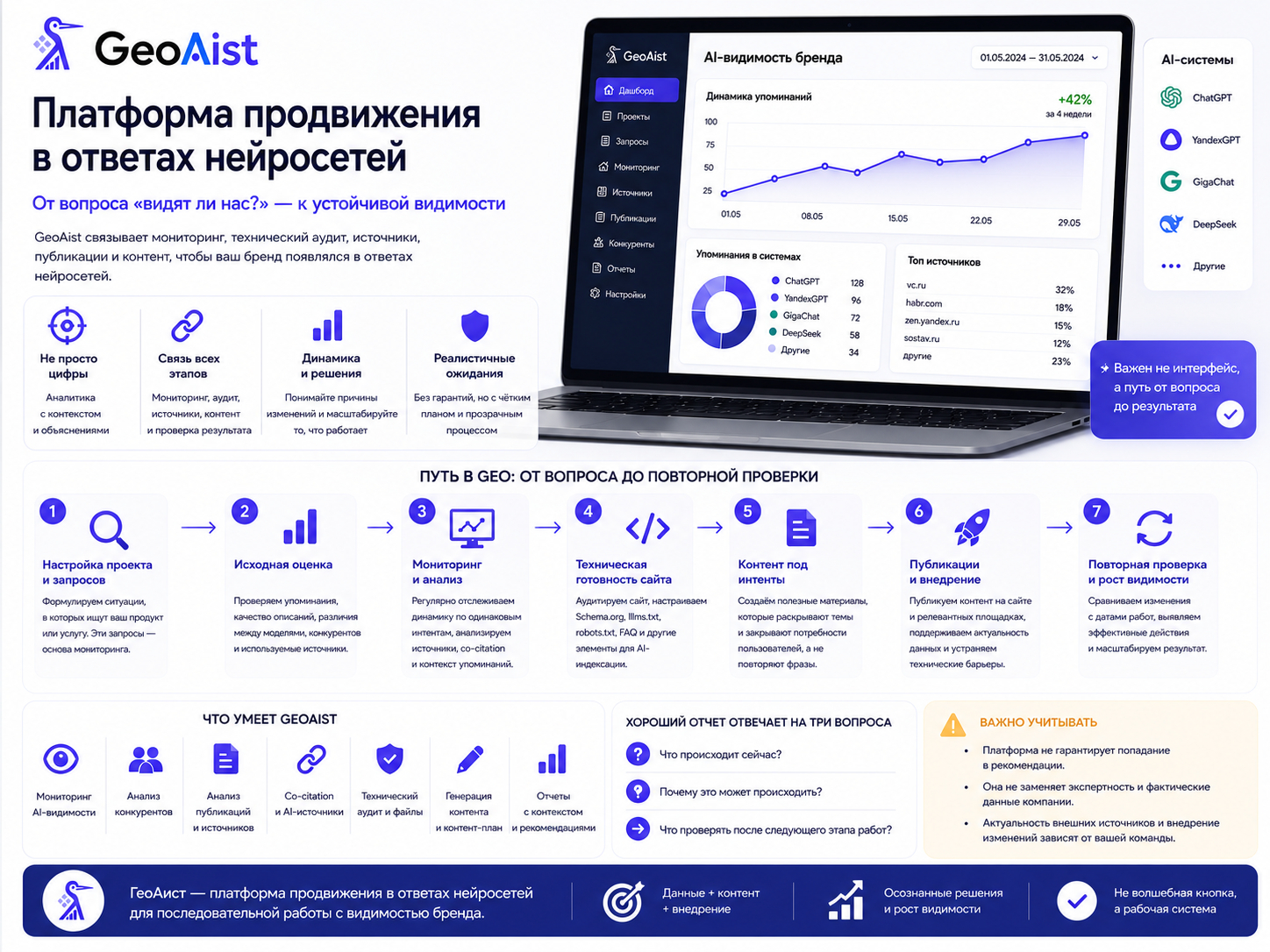 GeoAist — платформа инструментов для комплексного продвижения в ответах ИИ/нейросетей на автопилоте, GEO/AEO-оптимизации и мониторинга присутствия бренда в поиске и нейросетях