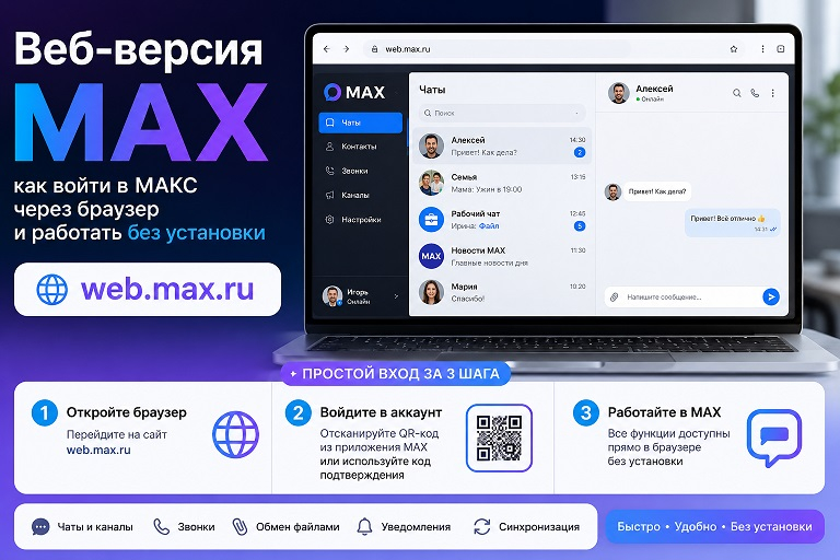 Веб-версия MAX: как войти в МАКС через браузер на web.max.ru и работать без установки