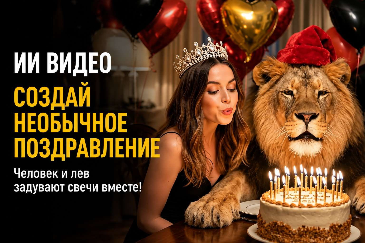 👉Создать ИИ видео поздравление на День рождение с львом