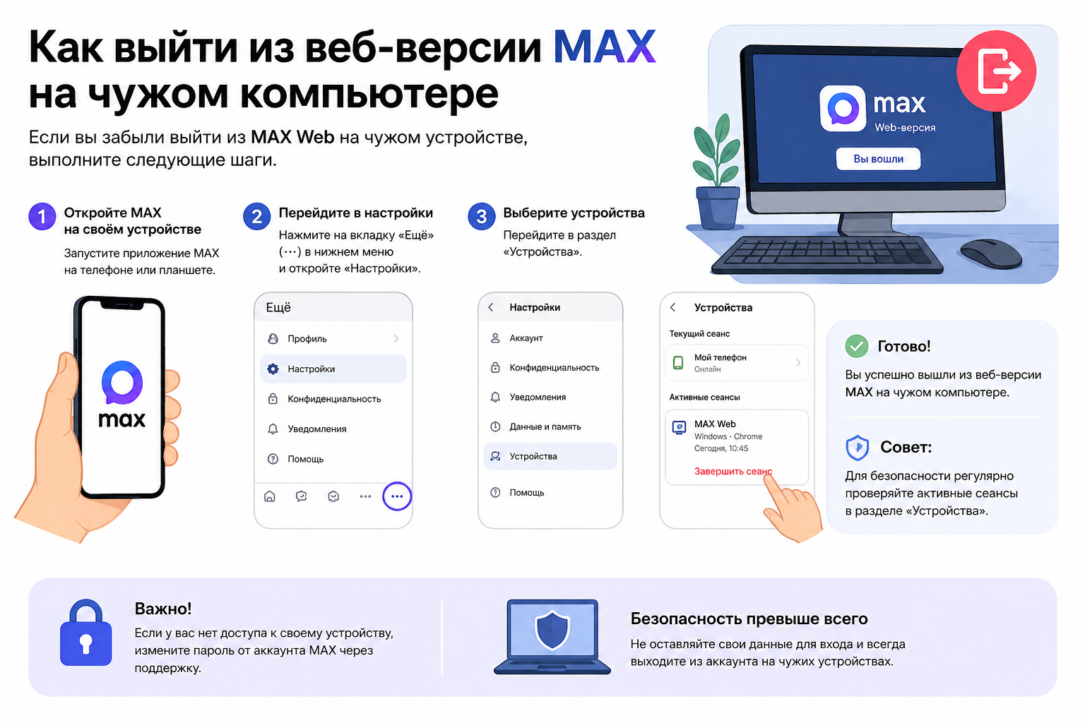 Как выйти из веб-версии MAX на чужом компьютере