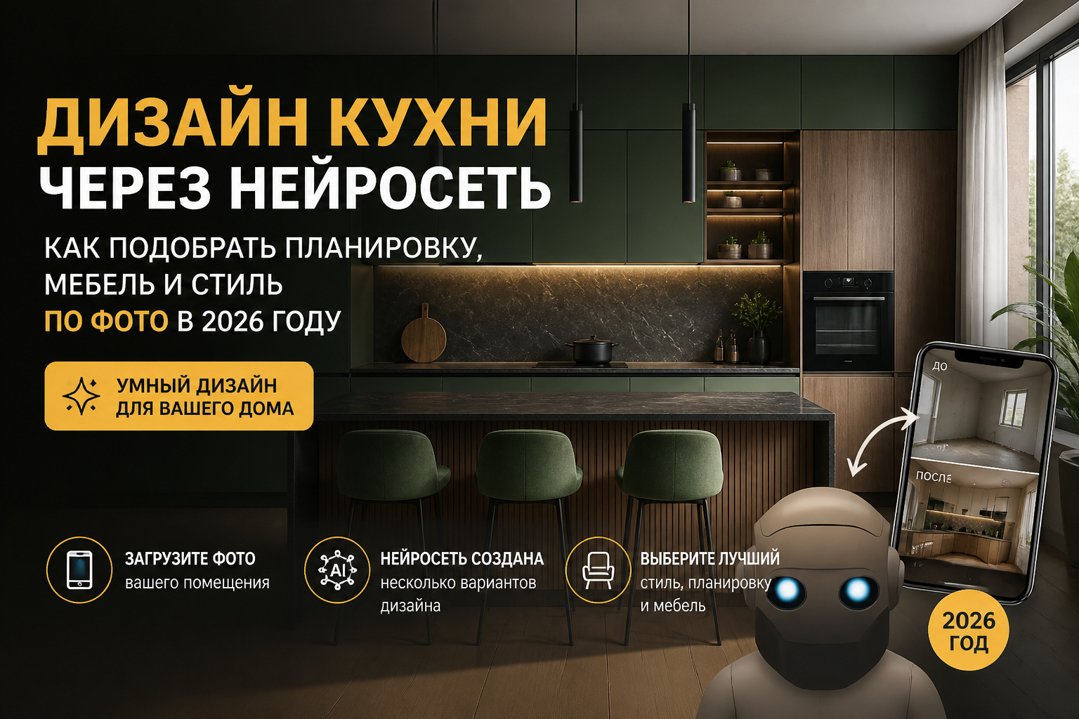 Дизайн кухни через нейросеть по фото