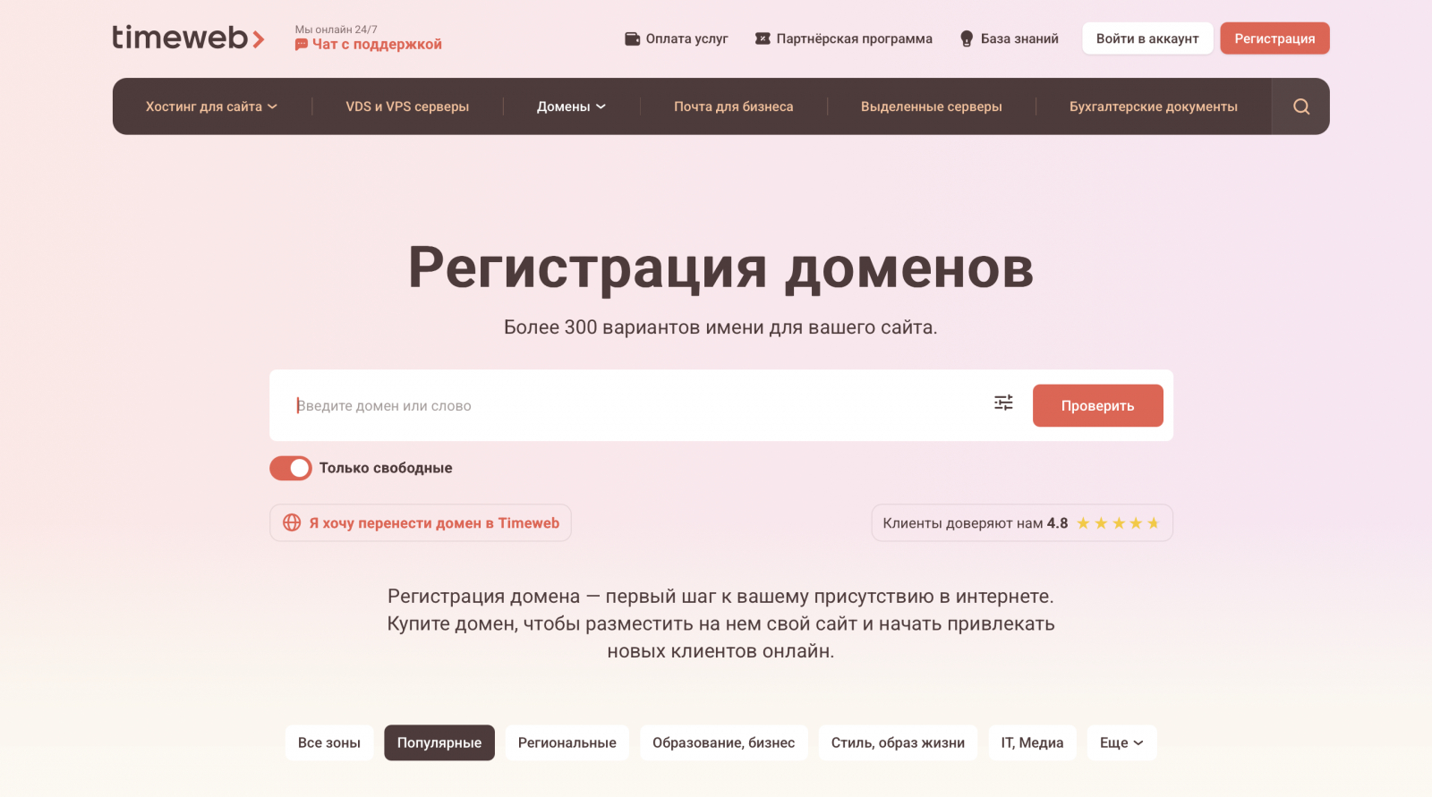 Таймвеб регистрация доменов