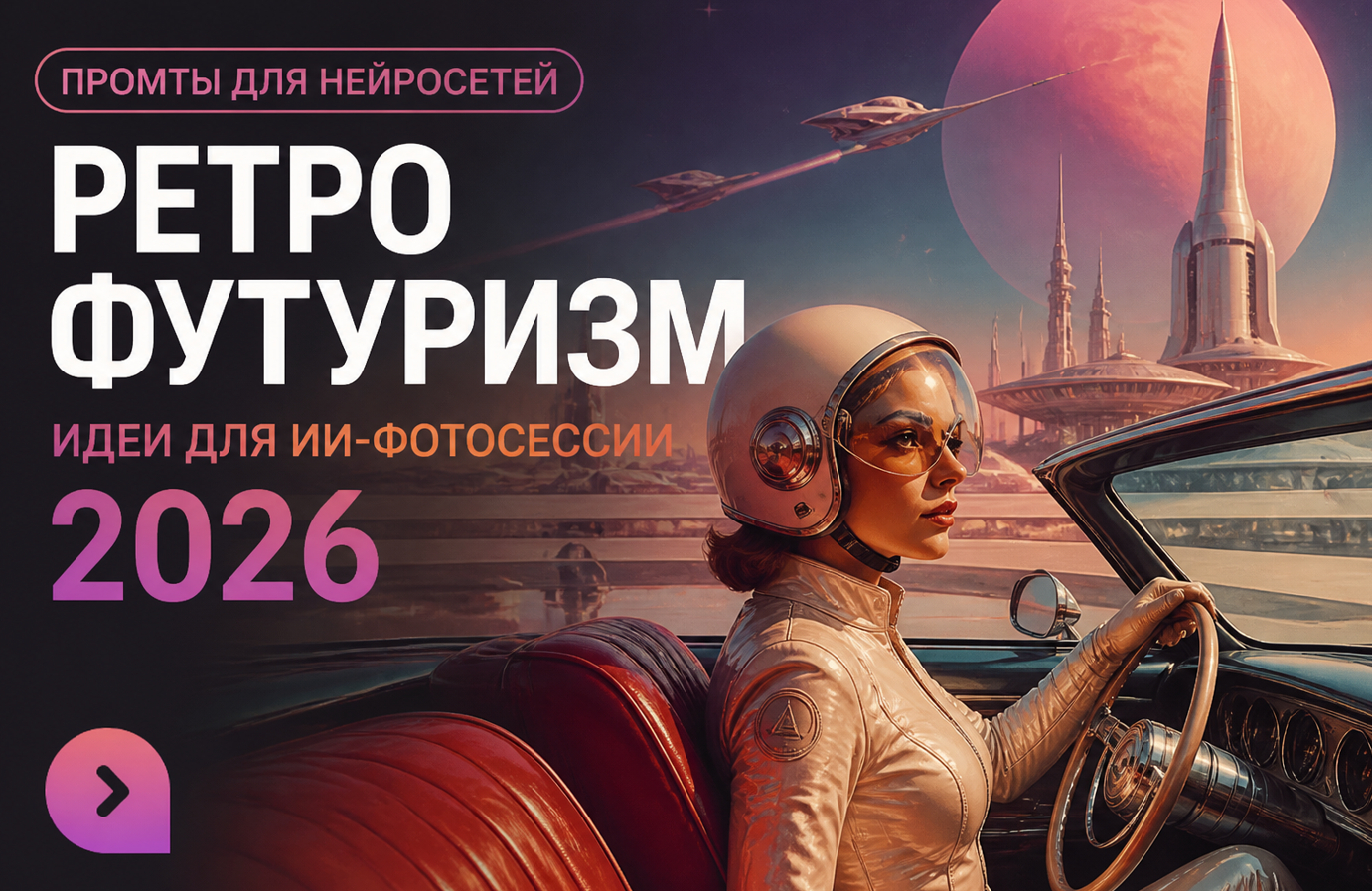 Фото в стиле ретрофутуризм через нейросеть