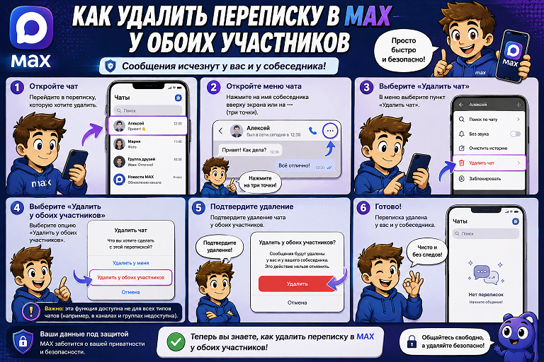 Как удалить переписку в MAX у обоих участников